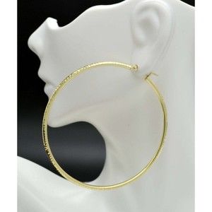 REAL 10K Yellow Gold Big Large Diamond Cut Hoop Earrings